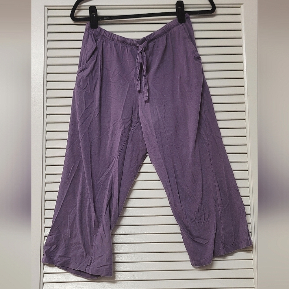 Sexy Basics - 100% Cotton Cropped Loungewear Pajama Pants W Drawstring & Pockets